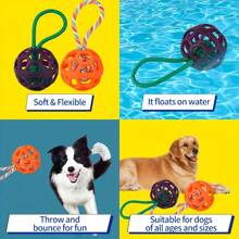 TPR Kautspielzeug für Hunde, strapazierfähiger Gummiknoten Ball mit geflochtener Seilgriff, hochelastisches Cut Out Haustier Spielzeug zum Zähne schleifen & Trainieren, für mittelgroße Hunde empfohlen