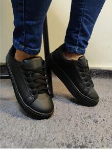 Women's Casual Sneakers Comfortable For Work Walking Gym - đen đen - Xem 3
