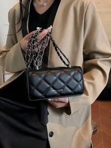 Bolso de mano con diseño de cadena de rombos mini, bolso de hombro simple para ir al trabajo, estilo de moda