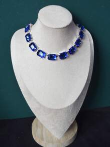 Dây chuyền pha lê hồng và trắng lấp lánh cổ điển sang trọng mới dành cho phụ nữ, Dây chuyền xương đòn bằng thủy tinh vuông lớn có thể điều chỉnh, Trang sức thời trang, Dây chuyền tinh tế dành cho phụ nữ, Dây chuyền khảm pha lê xanh biển sáng bóng thủ công mới - Nhiều màu - Xem 9