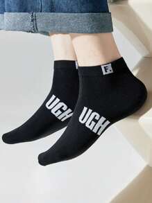 5 Pairs Men's Breathable Socks, Minimalist Letter Print Low Cut Ankle Socks, Spring/Summer/Autumn - Multicolor - View 6