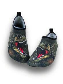 Sandalias de playa para niños, zapatos ligeros y transpirables para exteriores, playa, agua, arroyo, escalada con suela blanda y estampado de camuflaje de dinosaurio de la jungla para niños - Verde militar - Ver 4