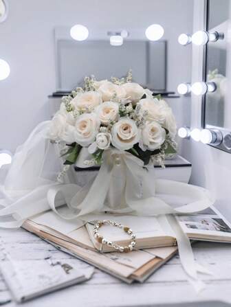 1pc Large Silk Rose Bridal Bouquet, Wedding Bridesmaid Flower Bunch