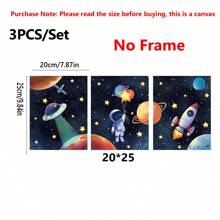 3 Canvas Poster Prints, Astronauts In Space, Rockets, Aliens, Planets, Star Art Decor, Science Fiction, Watercolors, Home Decor Wall Art - Canvas (Optional Frames) Gifts Birthday Graduation