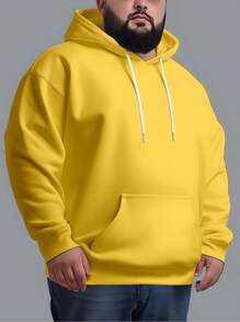 Men's Plus Size Sweatshirt  Hood Premium Mesh Cold Weather Blouse Basic Cotton Flannel Coat Various Colors - Yellow - View 2