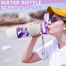 1pc 34OZ/1000ml Durable Outdoor Large Capacity Water Bottle With 26 Letter 3D Printed Rose Pattern, Leak-Proof, One-Click Open Lid, Time & Volume Markings, Suitable For Outdoor Activities, Camping, Fitness, Running, Basketball, School, Gifts For Easter, Independence Day, Mother's Day, Birthday - Multicolor - View 13