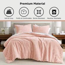 Fluffy Ribbed 2/3 Pieces Cord-Textured Bedding Comforter Set,Plush 300 Gsm Fabric For Weighty Durability And Softness Comforter Sets,2 Pieces Set For Twin-Twin XL Size,3 Pieces Set For Full-Queen-King-CAL King Size,Cozy All-Season Home Textile For Stylish Home Bedroom Décor,Modern Room Decor,Summer Prmo, Halloween Christmas Thanks Giving Gifts - 粉色 - 查看 2