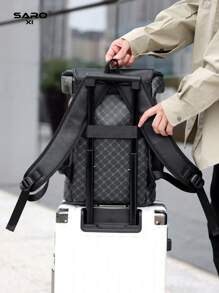 saroxi Men's Fashion Backpack, Casual Daypack, Korean Waterproof Print Large Capacity Travel Laptop Hiking Backpack,With Zipper, PVC Black Bag, Suitable Gift For Men, Fashionable Solid Color Laptop Bag Carry On Backpack, Airline Approved Travel Essentials - Multicolor - View 7