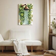 1pc Framed Canvas Poster, Floral Bathroom Shower Wall Art Canvas Paintings, Ideal Gift For Bedroom Living Room Corridor, Wall Art, Room Decoration