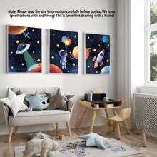 3 Canvas Poster Prints, Astronauts In Space, Rockets, Aliens, Planets, Star Art Decor, Science Fiction, Watercolors, Home Decor Wall Art - Canvas (Optional Frames) Gifts Birthday Graduation