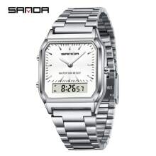 SANDA. SANDA Men's Fashion Watches Business Style Alarm Clock Steel Band Watch Square Dial