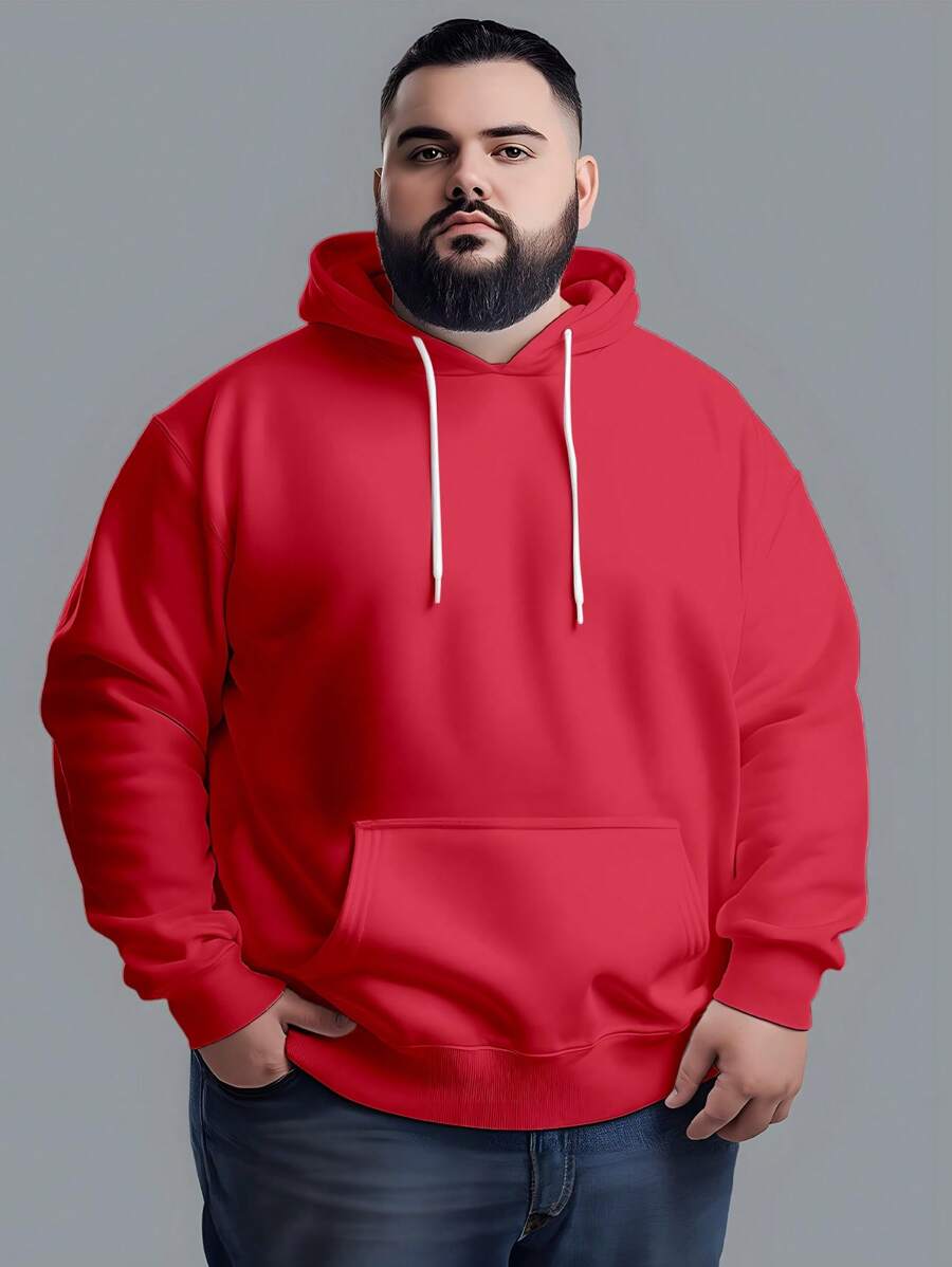 Men's Plus Size Sweatshirt Hood Premium Mesh Cold Weather Blouse Basic Cotton Flannel Coat Various Colors - 紅色 - 查看 1