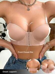 Front Closure Women Bra, Strapless Bustier With Underwire Support - Apricot - View 3
