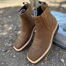 Men High-Top Leather Riding Boots - Brown - View 2