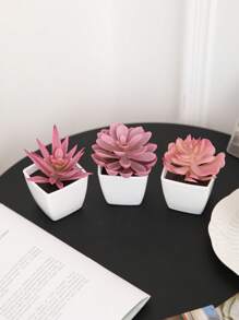 3 szt. Sztuczne różowe sukulenty w miniaturowych doniczkach, wystrój domu i salonu, patio na zewnątrz, spotkanie, Walentynki, Dzień Matki, prezent na Święto Dziękczynienia - ozdoby na biurko z pojemnikami