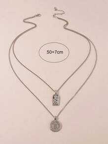 1pc/Set Fashion Hip Hop Double Layer Metal Coin Necklace - Silver - View 4