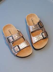 1 双时尚厚底拖鞋，男女通用儿童夏季凉鞋，复古双扣设计，休闲舒适沙滩鞋，防滑耐用，适合户外活动，适合搭配牛仔裤，多种颜色可选 - 香檳色 - 查看 2