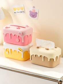 1pc Desktop Tissue Box With Cute Spring-Loaded Lifting Design, Creative Dust-Proof Napkin Holder For Living Room & Coffee Table, Removable Silicone Cover