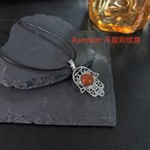 1pc Fashion Necklace With Natural Crystal, Rose Quartz And Tiger Eye Stone Palm Pendant, Suitable For Daily Wear