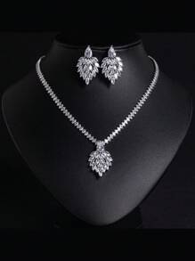 1 Bộ/3 Chiếc Bộ trang sức tua rua hình lá phong cách tối giản Cubic Zirconia + Hoa tai Zirconia nhiều màu + Vòng cổ, Thích hợp cho phụ nữ trong nhiều dịp, Quà tặng Ngày của Mẹ - Bộ trang sức - Xem 16