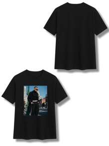 Customizable Men's T-Shirt With Personalized Graphic, Upload Your Photo/Friend/Lover Photo, Black T-Shirt, Holiday Gift, Anniversary Gift, Company Teambuilding Uniform, Music Festival, Gift For Him, Spring/Summer Men's Crew Neck Short Sleeve T-Shirt Easy Costume, Modest Fashion, Minimal Chic, Casual Custom, Unique, Personalized Ideal Gifts For Him Family, Boyfriend, Friends, Children