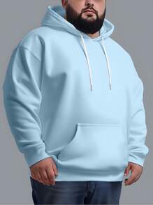 Men's Plus Size Sweatshirt  Hood Premium Mesh Cold Weather Blouse Basic Cotton Flannel Coat Various Colors - Baby Blue - View 2