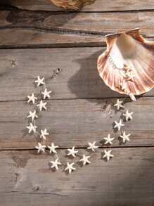 1pc Minimalist Alloy & Resin Synthetic Turquoise Starfish Necklace (Handmade, Random Turquoise Bead Quantity And Pattern, Natural Starfish With Minor Flaws & Dirt)