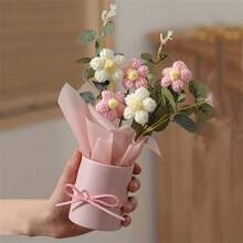 1 set DIY de bouquet floral tissé, comprenant tissu et fleurs tissées, vase en plastique, papier cadeau, 5 pièces de fleurs tissées. Convient comme cadeau pour la mère, les amis, l'anniversaire, la fête des mères, la Saint-Valentin, la décoration de la maison