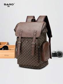 saroxi Men's Fashion Backpack, Casual Daypack, Korean Waterproof Print Large Capacity Travel Laptop Hiking Backpack,With Zipper, PVC Black Bag, Suitable Gift For Men, Fashionable Solid Color Laptop Bag Carry On Backpack, Airline Approved Travel Essentials - Multicolor - View 3