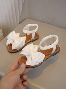 白色女童凉鞋一双，新款蝴蝶结公主鞋，松紧带设计，软底休闲沙滩鞋，夏季必备 - 白色 - 查看 6