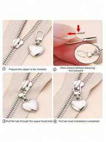 心形拉链头，快速安装拉链助手，可拆卸拉链头，可拆卸拉链头，适用于包袋、外套、夹克、手提箱 - 金属替换配件，易于使用且耐用 - 彩色 - 查看 4