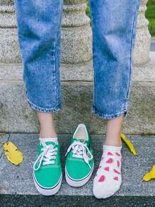 1/5 Pairs Women Thin Socks, Multicolored Cartoon Fruit Watermelon Banana Striped Contrast Color Cute Sweet Fashion Soft Comfy Casual Boat Socks, No Show Socks For Spring/Summer - Multicolor - View 10