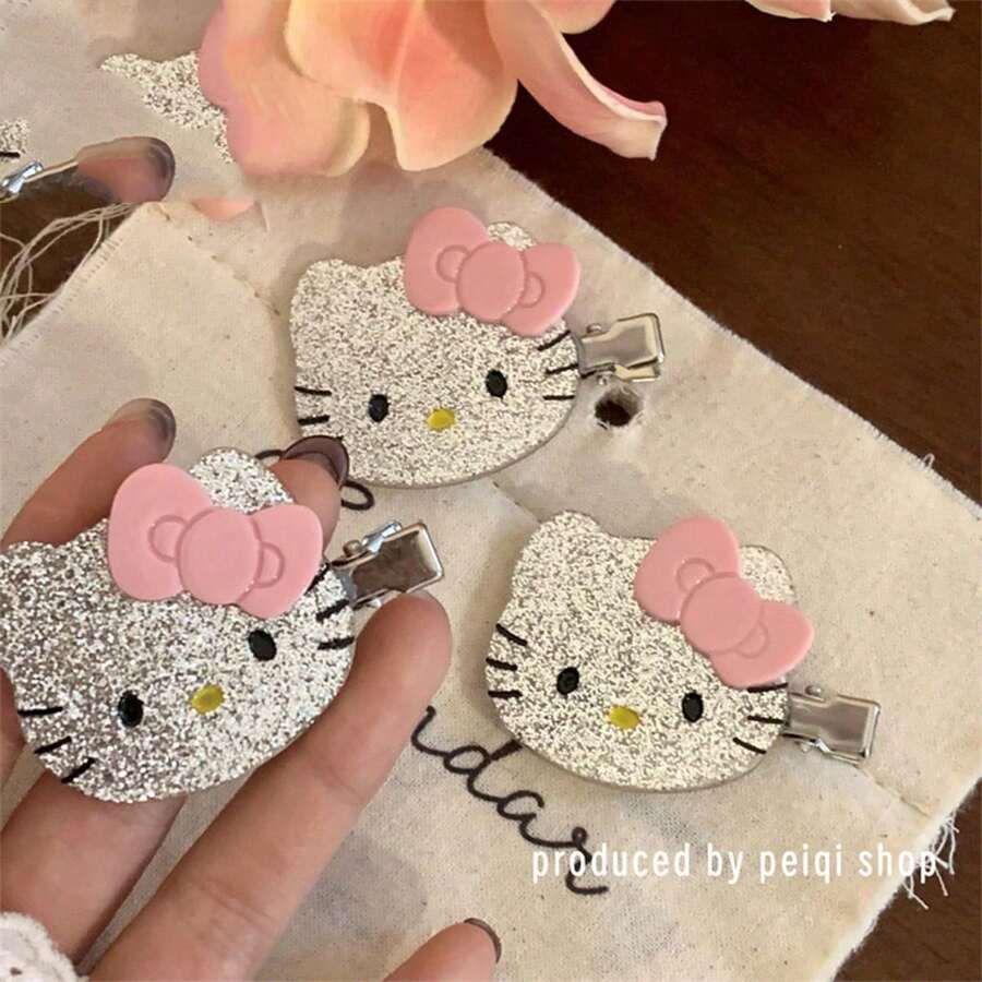 Sanrio 1 Stück Sanrio süße Kitty neue 1 Stück süße Cartoon Y2K Haarspange Entenschnabelclip Hello Kitty süßes Mädchen Pony Haarspange Seitenteil gebrochenes Haar Haaraccessoire