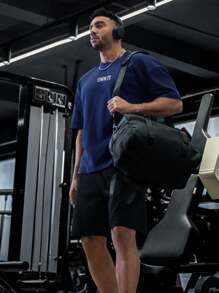 Men's Casual Letter Print Round Neck Short Sleeve T-Shirt, Spring/Summer Men's Top - Navy Blue - View 2