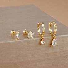 4 Stücke Ohrstecker Set mit Kubikzirkonia Sternblättern für Frauen, 18 Karat vergoldeter Edelstahl und Kupfer Ohrreifen Knorpel Schmuck