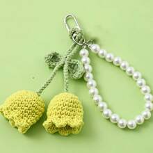 1pc,Charming Crochet Floral Keychains With Pearl Beads ,Woolen Crochet Lily Of The Valley Flower Keychain -Bag Decorative Buckle And Backpack Pendant- Ideal For Bags, Purses & Gifts, Perfect For Mother'S Day, Gift Item|Whimsical Accessory|Durable Zinc Alloy - Pink - View 20