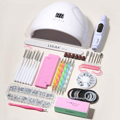 22件套美甲套装：美甲灯、美甲钻、美甲彩绘笔、水钻笔、指甲装饰、分指器、角质层推刀、角质层叉、指甲金银线、指甲刷
