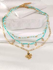 1 Set Handmade Bohemian Style Blue Jewelry Necklace Set, Featuring Octopus And Fish Pendants, Multi-Layer Necklace Suitable For Women, Versatile Beach Holiday Accessory Jewelry - Light color mix and match - View 9
