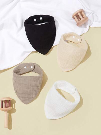 4 件套婴儿围兜，100% 纯棉，柔软透气，适合新生儿，纯色，男女通用