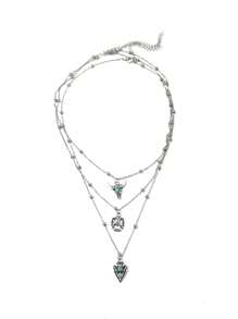 Conjunto de 3 peças turquesa estilo cowgirl ocidental vintage cabeça de touro ferradura cacto colar de corrente minimalista (colar cortado por comprimento, não por número de contas)
