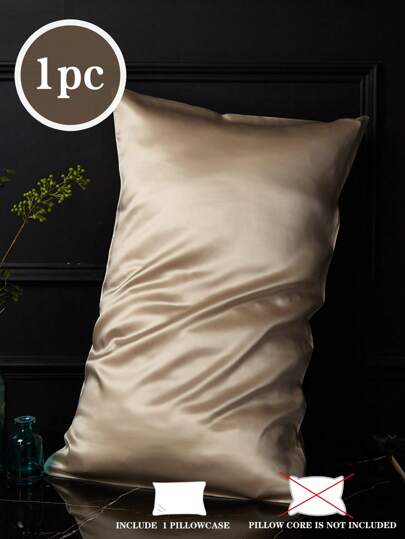 1pc, Khaki,Solid Satin Pillowcase, Summer, Cool, Skin-Friendly And Comfortable, Pillowcase, Bedding, Boys And Girls,School Student,Dormitory Dress-Up,Excluding Pillow Core,Twin Full Queen King
