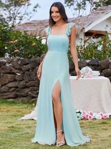 EVERPRETTY Sexy Backless Tie-Up Bow Ruffles Bridesmaid Dress - Baby Blue - View 3