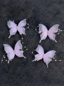 4pcs Women Elegant Butterfly Hair Clips, High-End Decorative Butterfly Hair Claw Clips, Princess Style Hair Accessories Hair Claws Hair Barrettes, School Stuff, Faux Pearl Hair Accessories, Stocking Fillers, Head Accessories - Multicolor - View 10