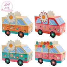 12/24 piezas Cajas de favores para fiesta con diseño retro Autobús de la paz hippie como centro de mesa - Decoraciones para fiesta de cumpleaños hippie con símbolos de paz, margaritas y arcoíris - Multicolor - Ver 11