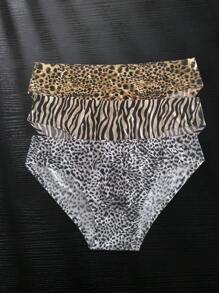 3pcs/Set Men Lightweight Sexy Leopard Print Bulge Enhancing 3D Ergonomic Sports Fitness Breathable Briefs Underwear