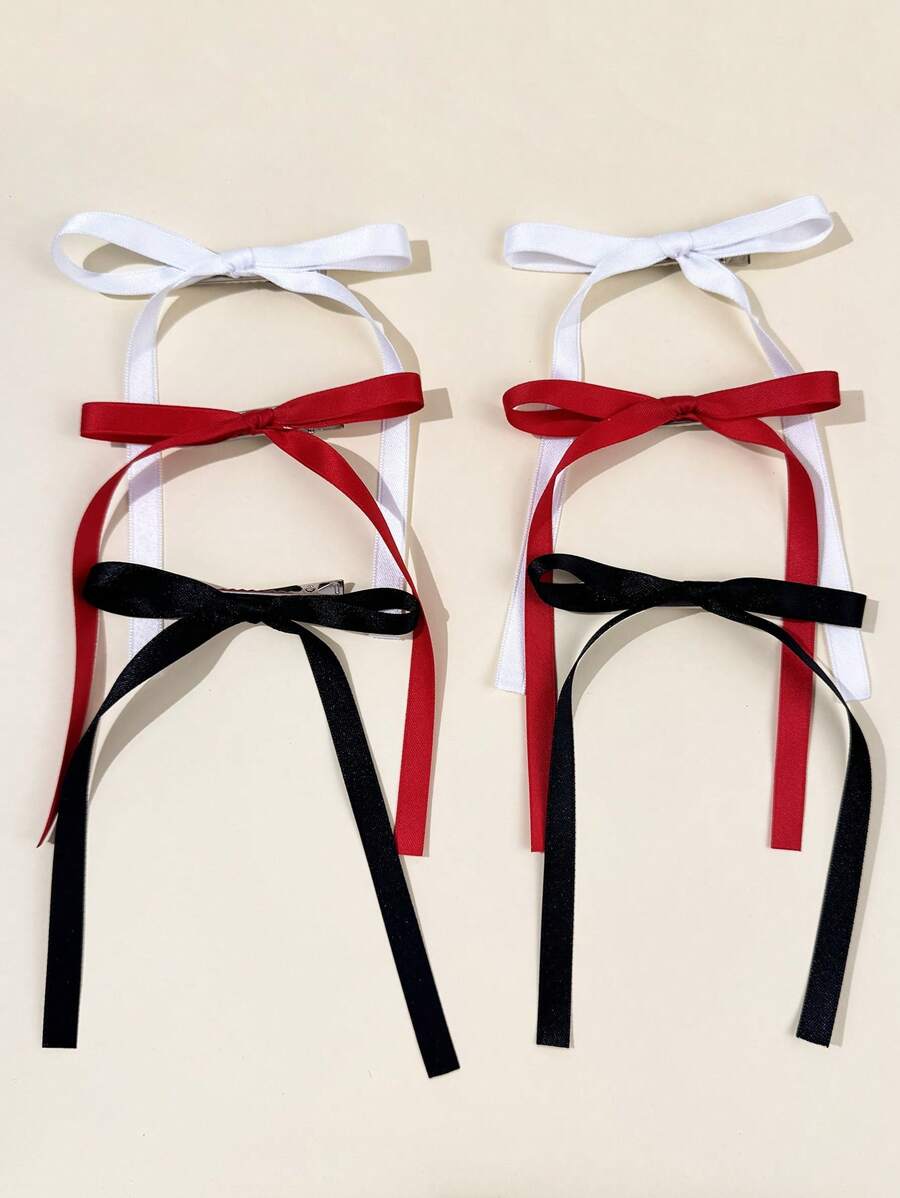 6件套女士简约纯色蝴蝶结发夹，甜美可爱风格，适合母亲节、音乐节、婚礼等场合。