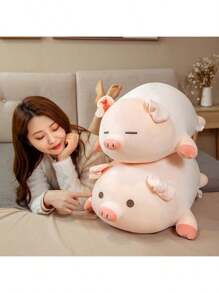 1 pieza 2025 Nueva almohada de peluche adorable de cerdo, muñeco de peluche de cerdo acostado, almohada de muñeco de peluche de cerdo, muñeco de peluche de cerdo redondo y rosa adorable para decoración del hogar, gran regalo para chicas, cumpleaños, Navidad, Año Nuevo
