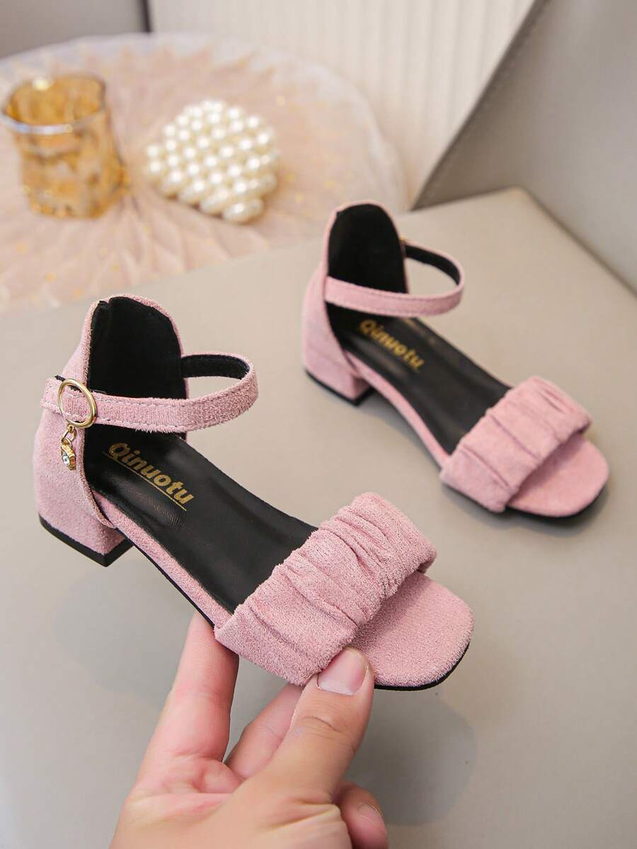 1 pereche de sandale cu toc înalt, din catifea, cu închizătură cu cârlig pentru o încălțare/descălțare ușoară, sandale elegante cu toc gros, pentru sărbători și purtare zilnică