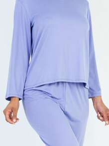 2pcs Pajama Sets For Women Solid Long Sleeve Tee & Pants PJ Set - Lilac - View 5