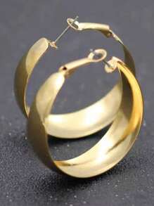 2pcs/Set Metallic Thick Hoop Earrings, Suitable For Women Dates, Parties And Daily Wear - Yellow Gold - View 2